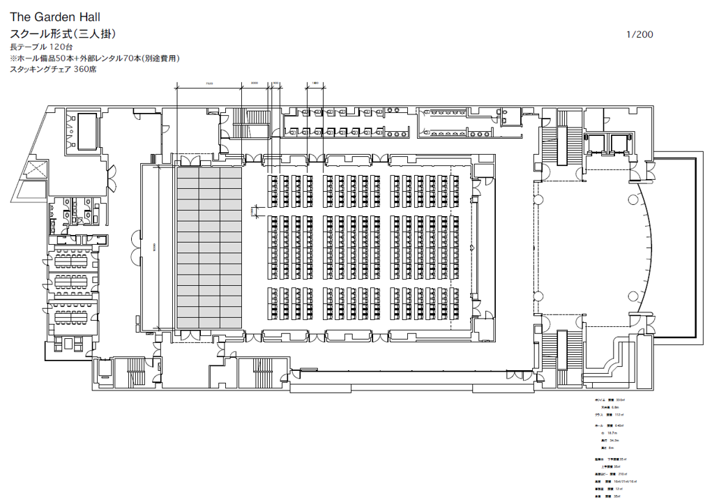 The Garden Hallスクール形式（3名掛け）